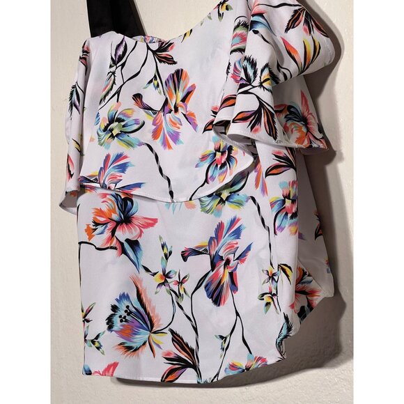 Bar III Small Printed Ribbon-Strap Off-The-Shoulder Top Multi Color Ruffle - Picture 7 of 11